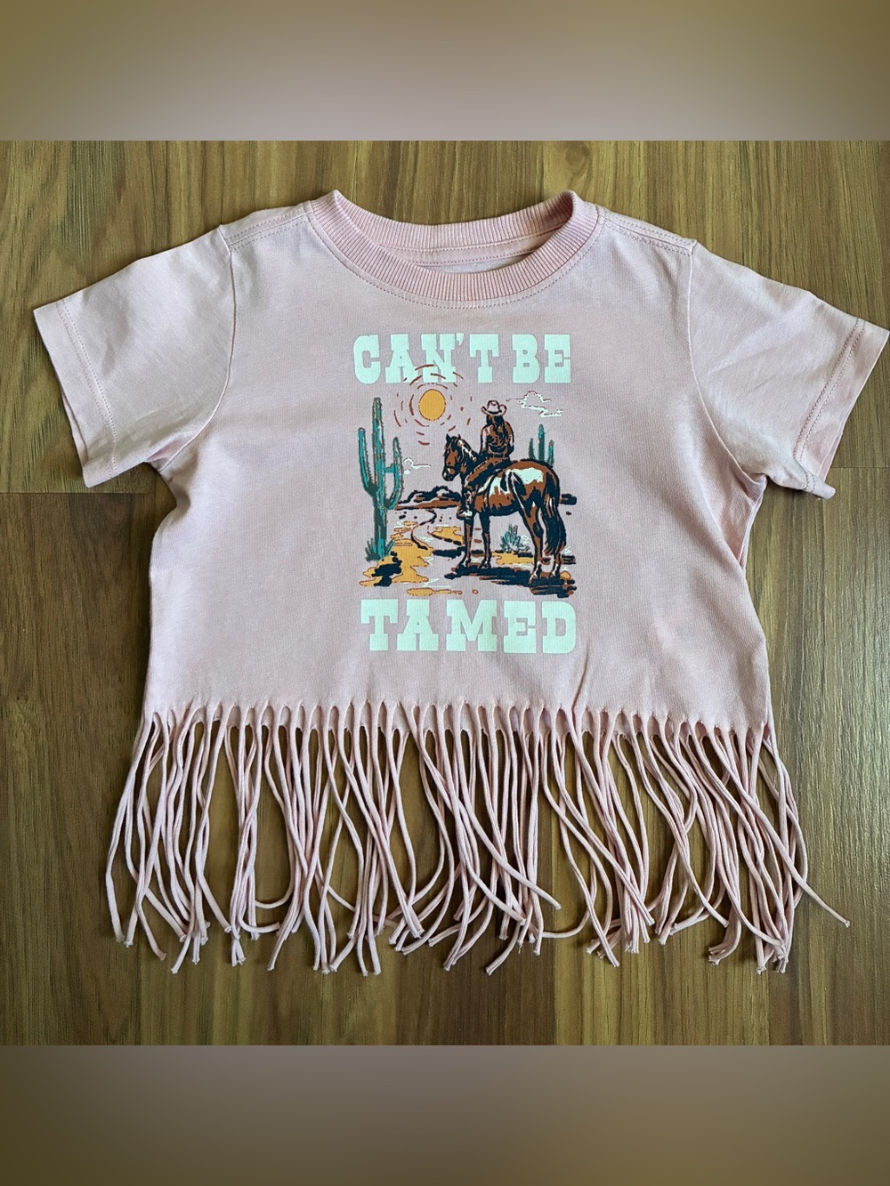Shyanne Girls Pink "Can't Be Tamed" Cowgirl Fringe Graphic Tee T-Shirt Size 3T